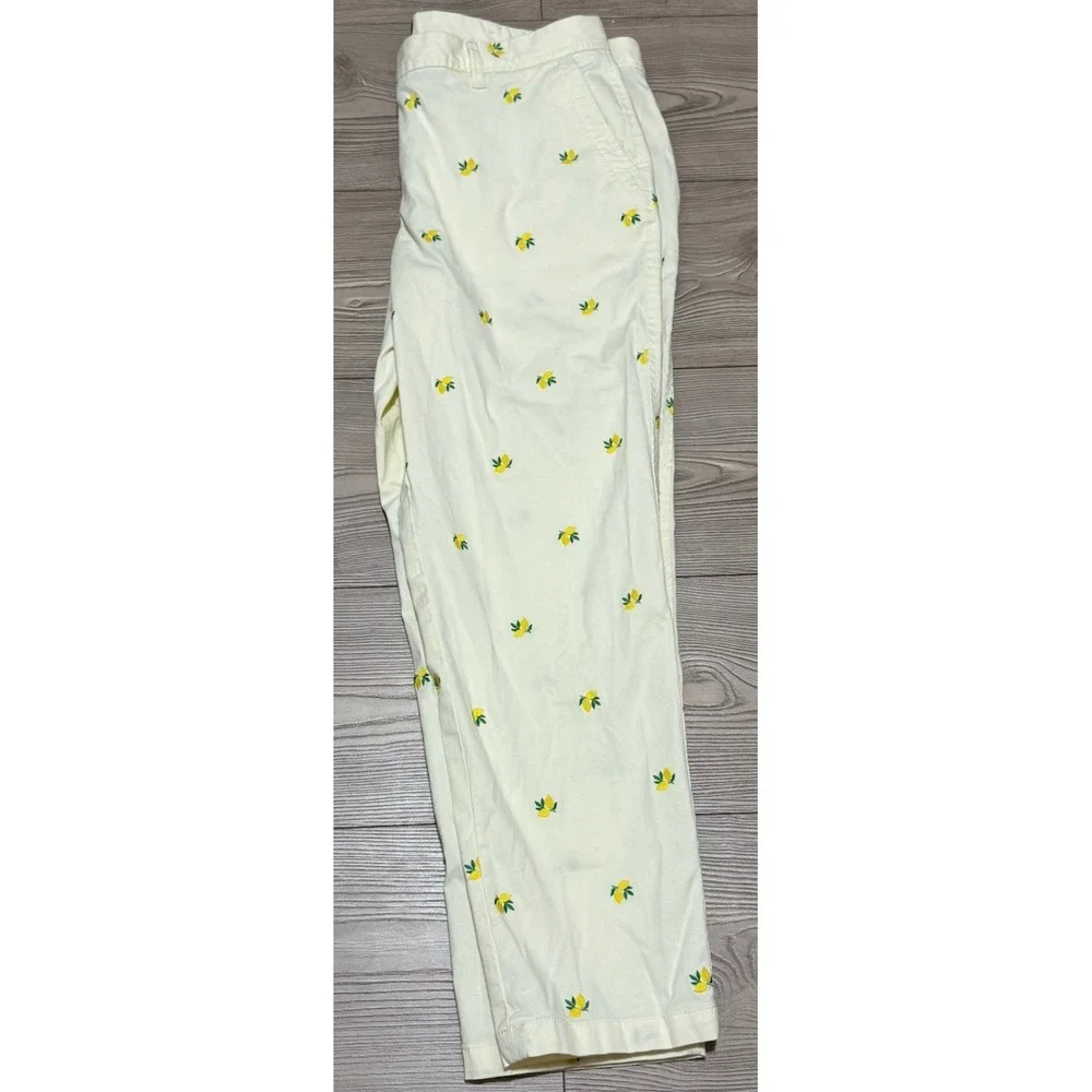 Talbots Relaxed Chino Pants Women's 10P Yellow Lemon Embroidered Stretch Ankle - Picture 5 of 11